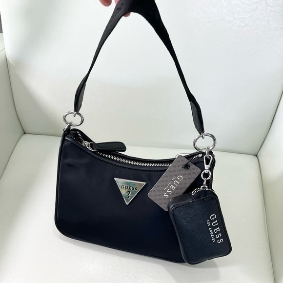Guess | Bags | Guess Nylon Shoulder Bag With Coin Purse In Black | Poshmark